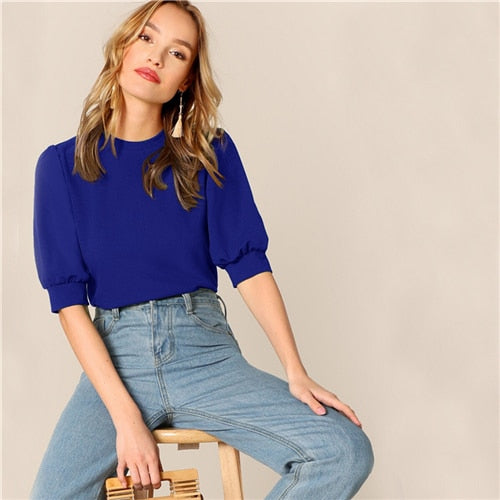 Puff Sleeve Solid Top