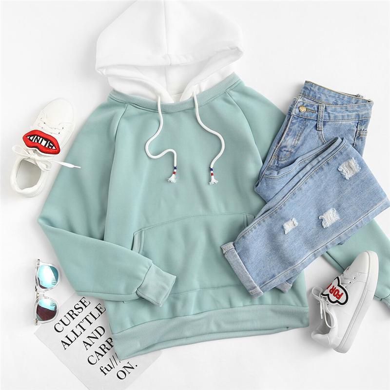 Patchwork Pocket Drawstring Hoodie