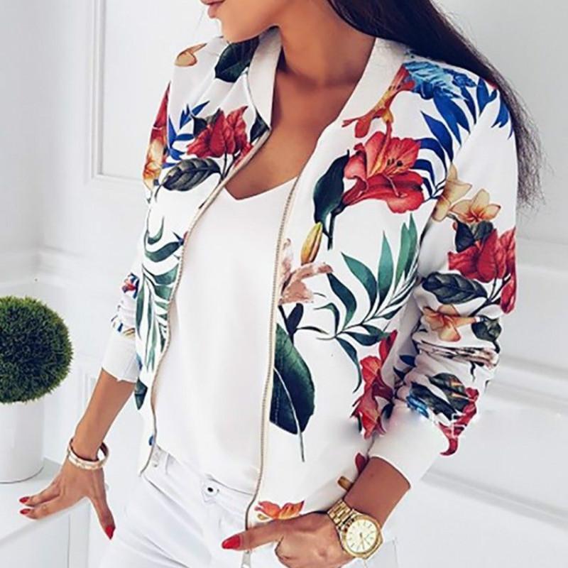 Retro Floral Zipper Up Bomber Jacket