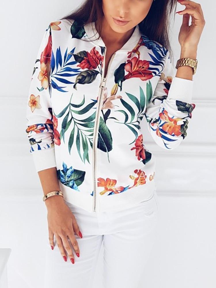 Retro Floral Zipper Up Bomber Jacket