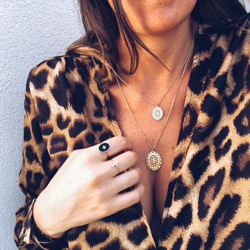 Leopard Print Loose x V-Neck Top