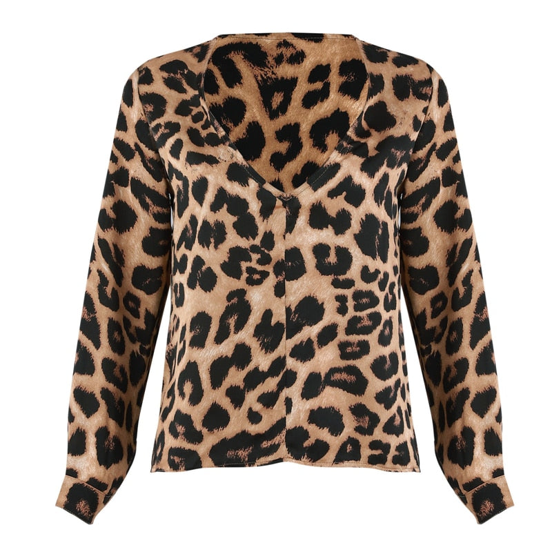 Leopard Print Loose x V-Neck Top