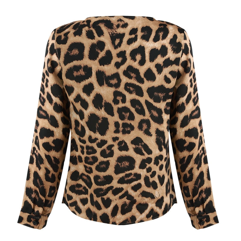 Leopard Print Loose x V-Neck Top