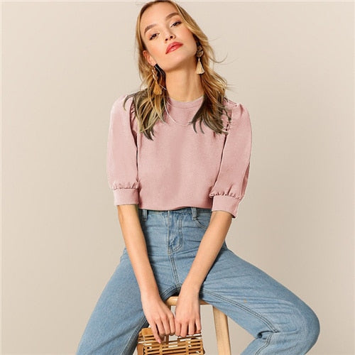 Puff Sleeve Solid Top